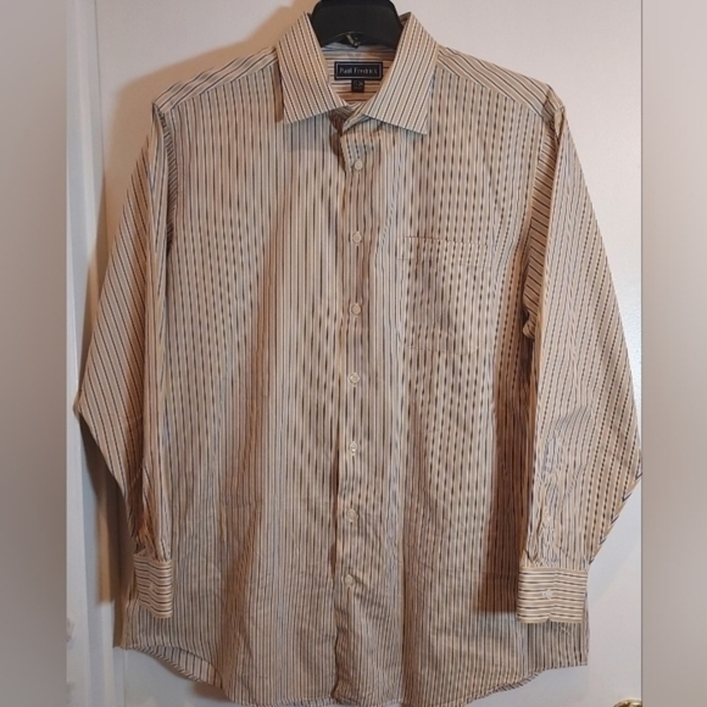 Paul Fredrick Men's 17-34 Long Sleeve Button Down Shirt in Yellow & Blue